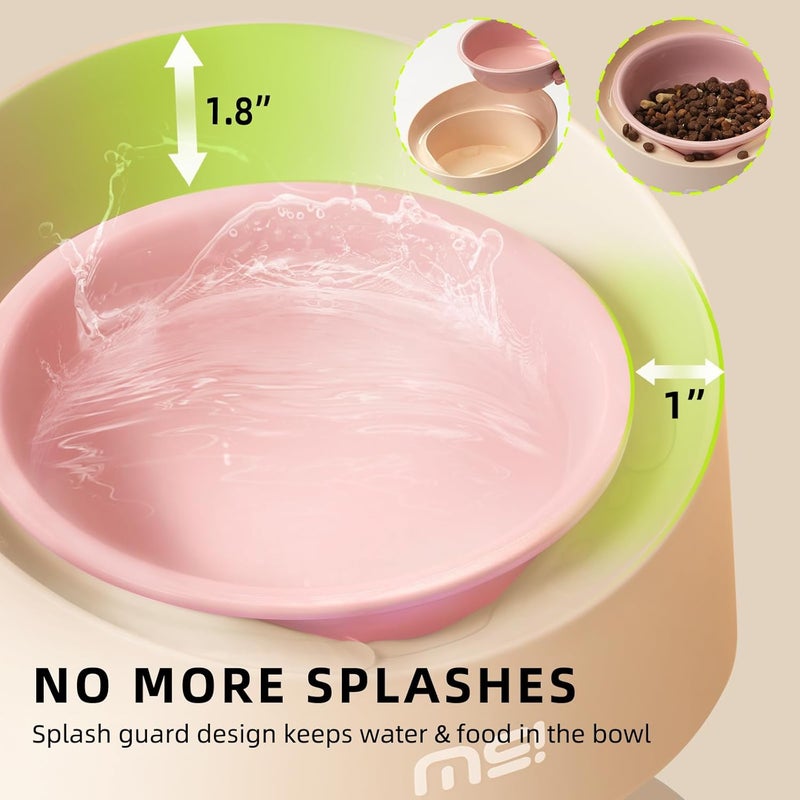 MS!MAKE SURE Cat Bowls, Adjustable Elevated Ceramic Cat Bowls with Anti-Slip Rubber Pad, Splash Guard, Lead & Cadmium Free, Whisker Friendly, for Puppies & Cats - 5.1" Wide, 295ML (10 oz), Pink - Image 4